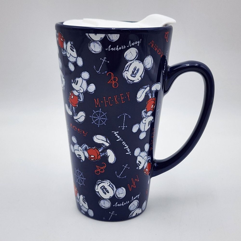 Disney Mickey Mouse Blue Anchors Away Travel‎ Latte Coffee Mug New